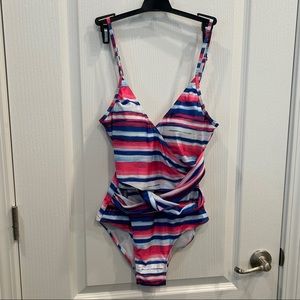 Catherine Malandrino S Swimsuit Lined Pink Red Multicolor Slimming Adjustable